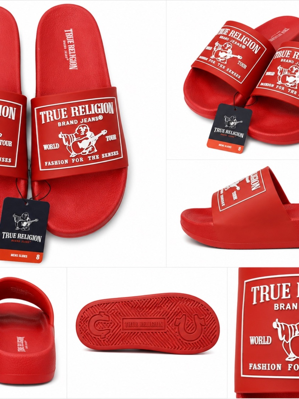 True Religion Red Logo Slide Sandals for Men